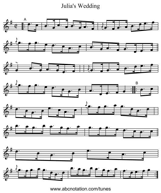 Julia's Wedding - staff notation
