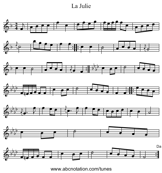 Julie, La - staff notation