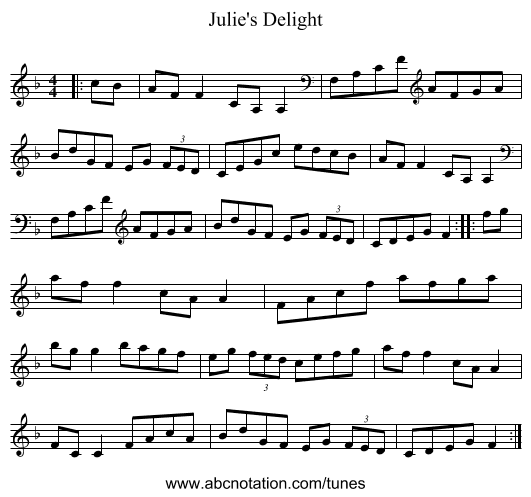 Julie's Delight - staff notation