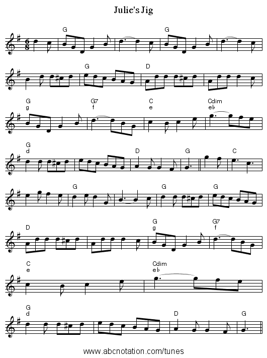 Julie's Jig - staff notation