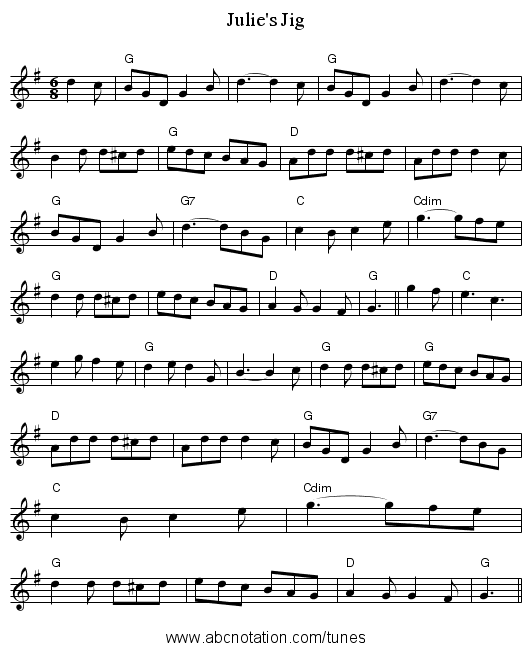 Julie's Jig - staff notation