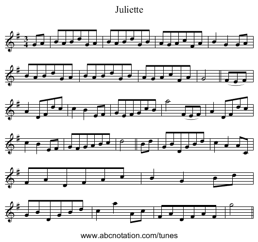 Juliette - staff notation