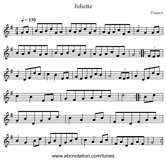 Juliette - staff notation