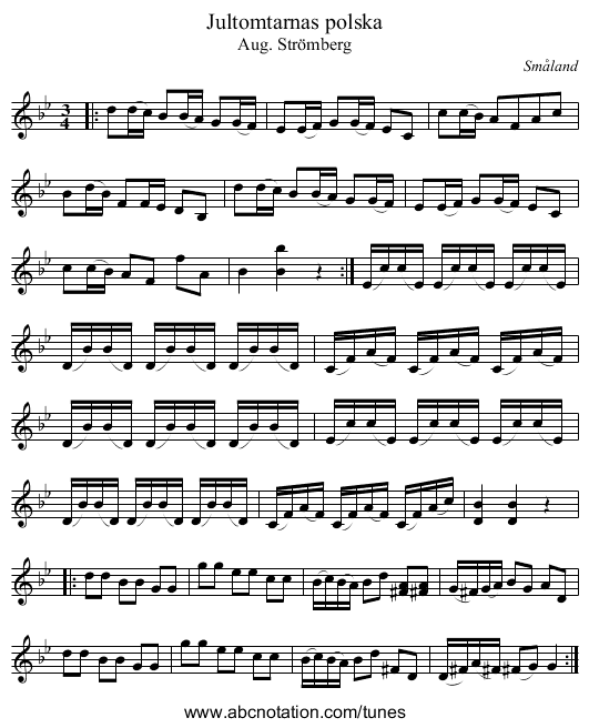Jultomtarnas polska - staff notation