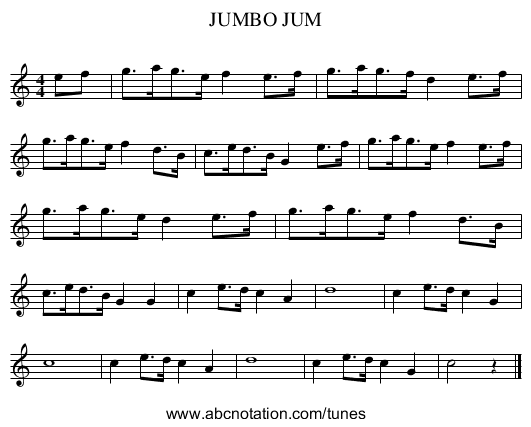 JUMBO JUM - staff notation