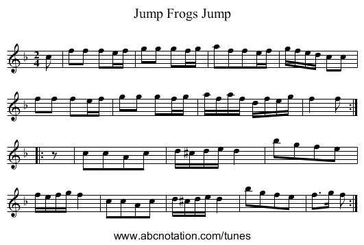 Jump Frogs Jump - staff notation