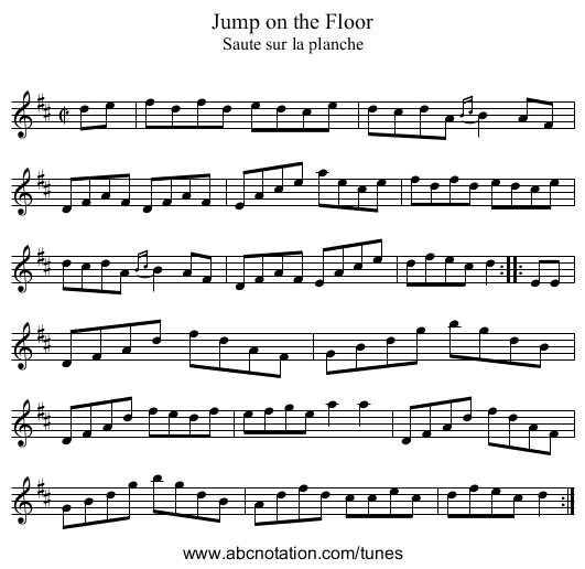 Jump on the Floor - staff notation