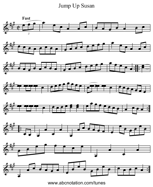 Jump Up Susan - staff notation