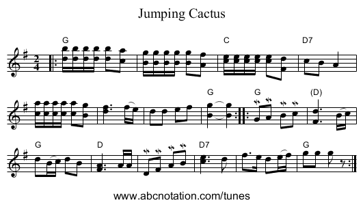 Jumping Cactus - staff notation