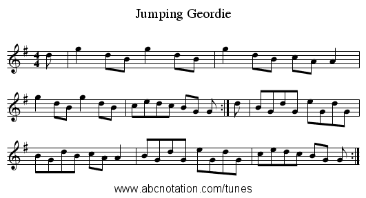 Jumping Geordie - staff notation