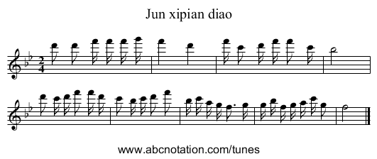 Jun xipian diao - staff notation