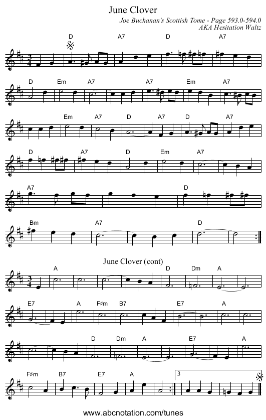 June Clover - staff notation