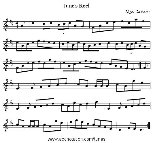 June's Reel - staff notation