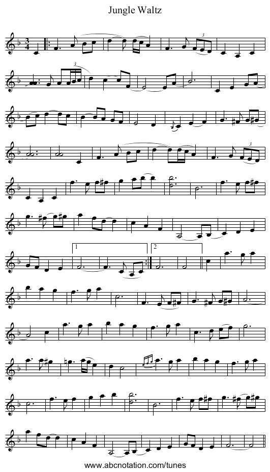 Jungle Waltz - staff notation