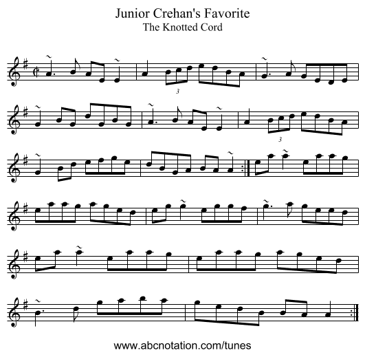 Junior Crehan's Favorite - staff notation