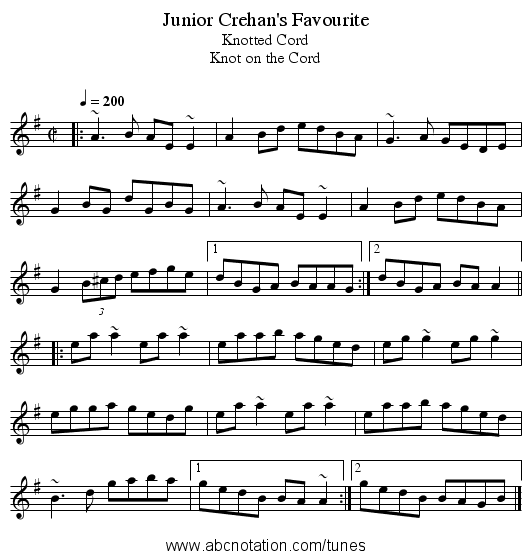 Junior Crehan's Favourite - staff notation