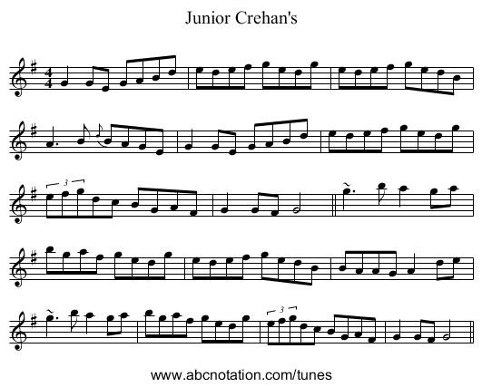 Junior Crehan's - staff notation