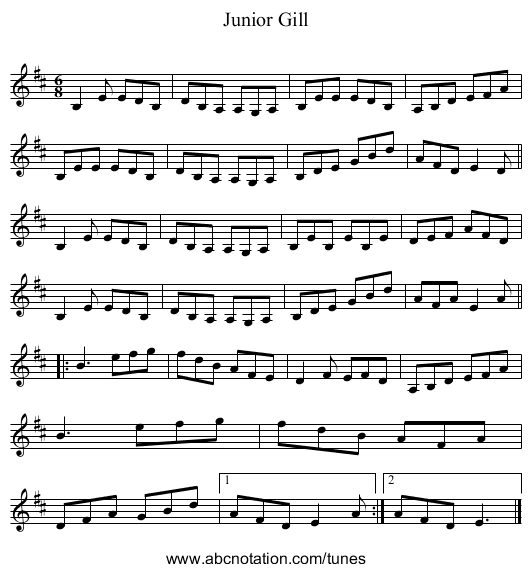 Junior Gill - staff notation