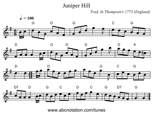 Juniper Hill - staff notation