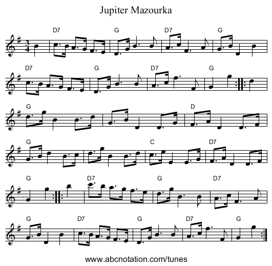 Jupiter Mazourka - staff notation