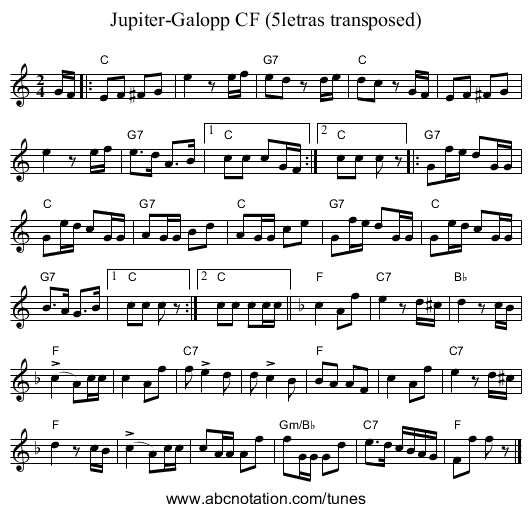 Jupiter-Galopp CF (5letras transposed) - staff notation