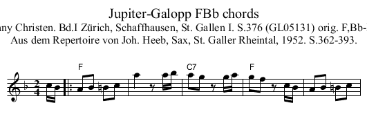 Jupiter-Galopp FBb chords - staff notation
