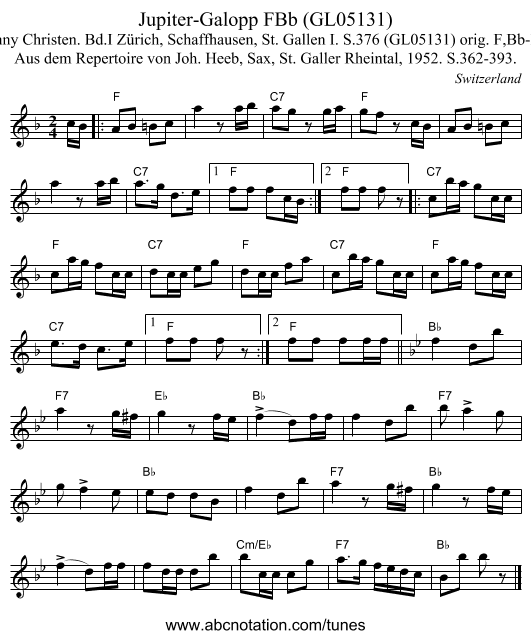 Jupiter-Galopp FBb (GL05131) - staff notation