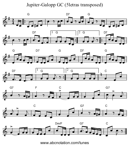Jupiter-Galopp GC (5letras transposed) - staff notation