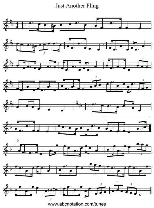 Just Another Fling - staff notation