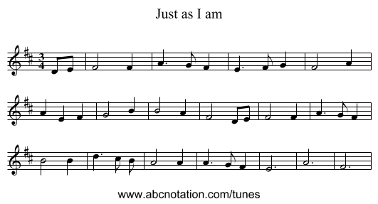 Just as I am - staff notation
