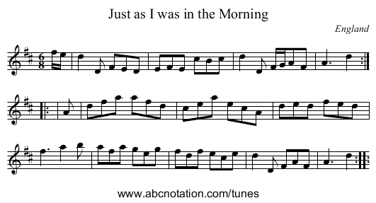 Just as I was in the Morning - staff notation