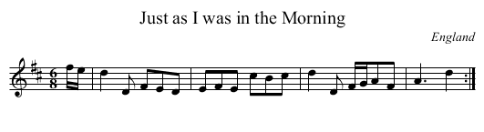 Just as I was in the Morning - staff notation