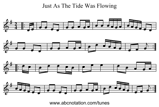 Just As The Tide Was Flowing - staff notation