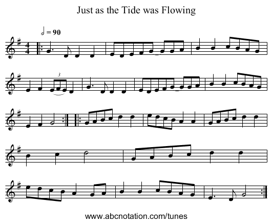 Just as the Tide was Flowing - staff notation