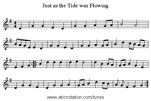 Just as the Tide was Flowing - staff notation