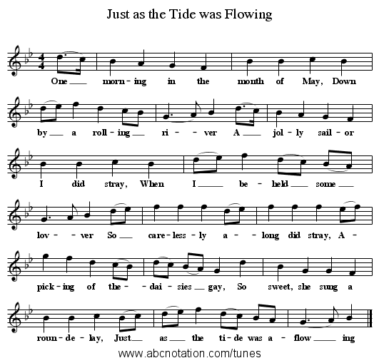 Just as the Tide was Flowing - staff notation