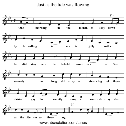 Just as the tide was flowing - staff notation