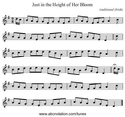Just in the Height of Her Bloom - staff notation