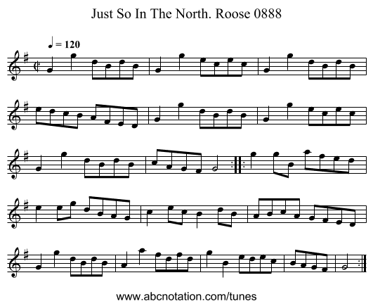 Just So In The North. Roose 0888 - staff notation