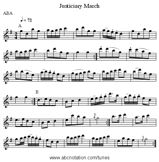 Justiciary March - staff notation
