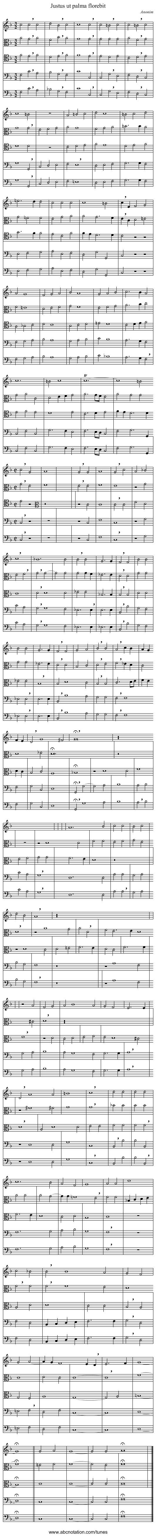 Justus ut palma florebit - staff notation