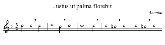 Justus ut palma florebit - staff notation