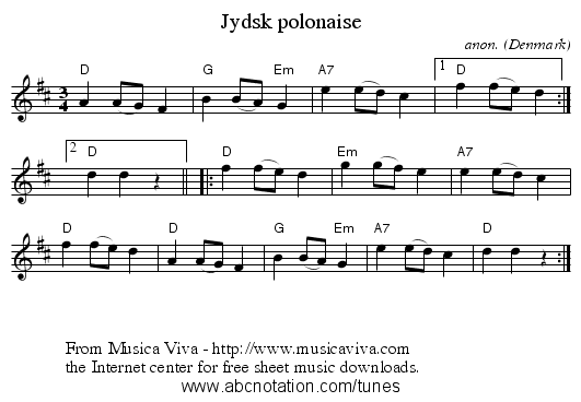 Jydsk polonaise - staff notation