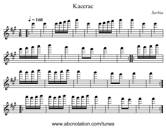 Kacerac - staff notation