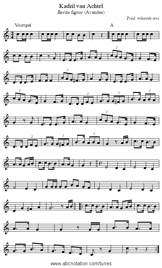Kadril van Achtel - staff notation