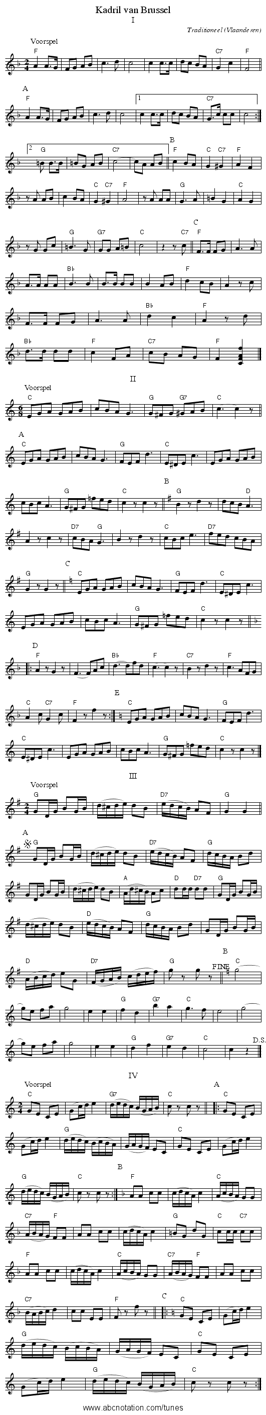 Kadril van Brussel - staff notation