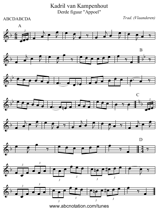 Kadril van Kampenhout - staff notation