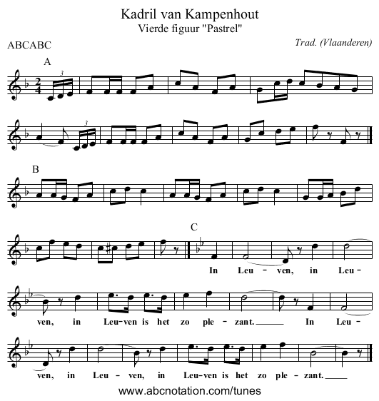 Kadril van Kampenhout - staff notation
