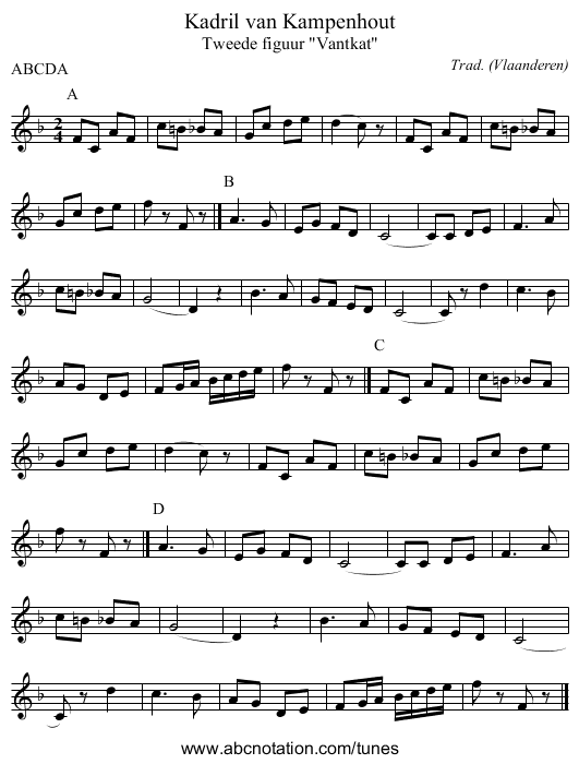 Kadril van Kampenhout - staff notation