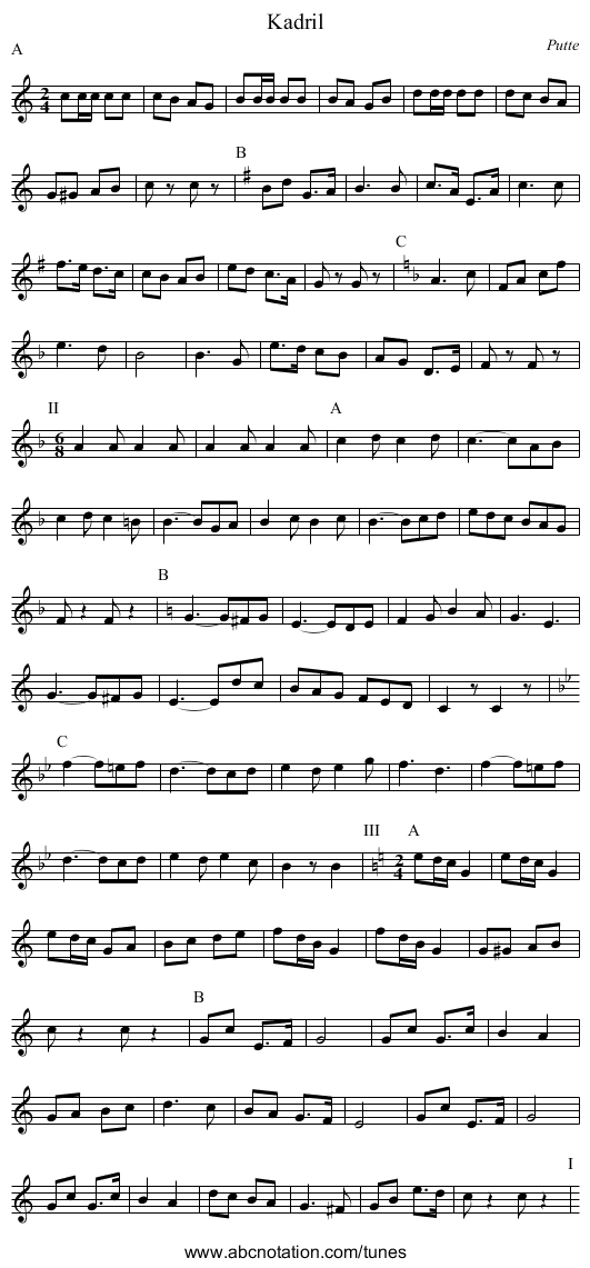 Kadril - staff notation